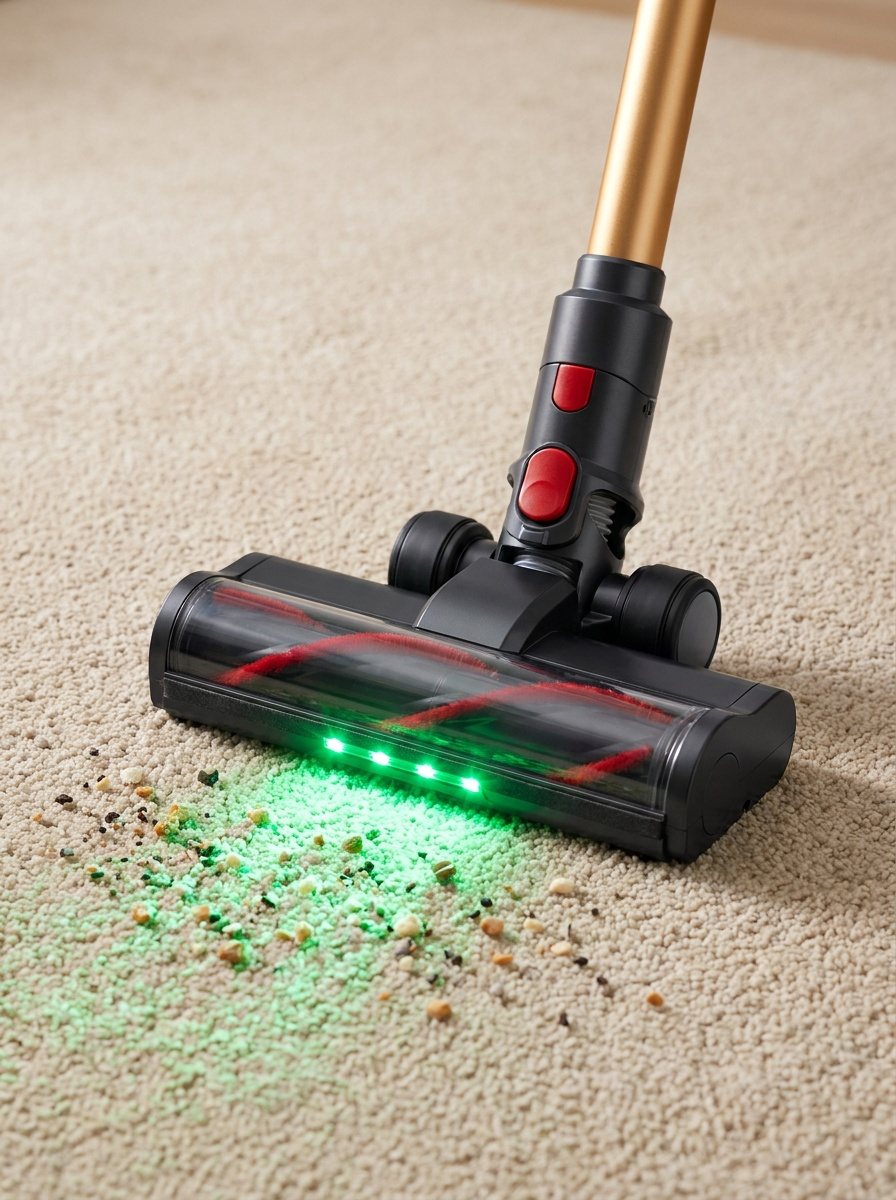 Airvac V18 Bodendüse saugt Katzenstreu vom Teppich